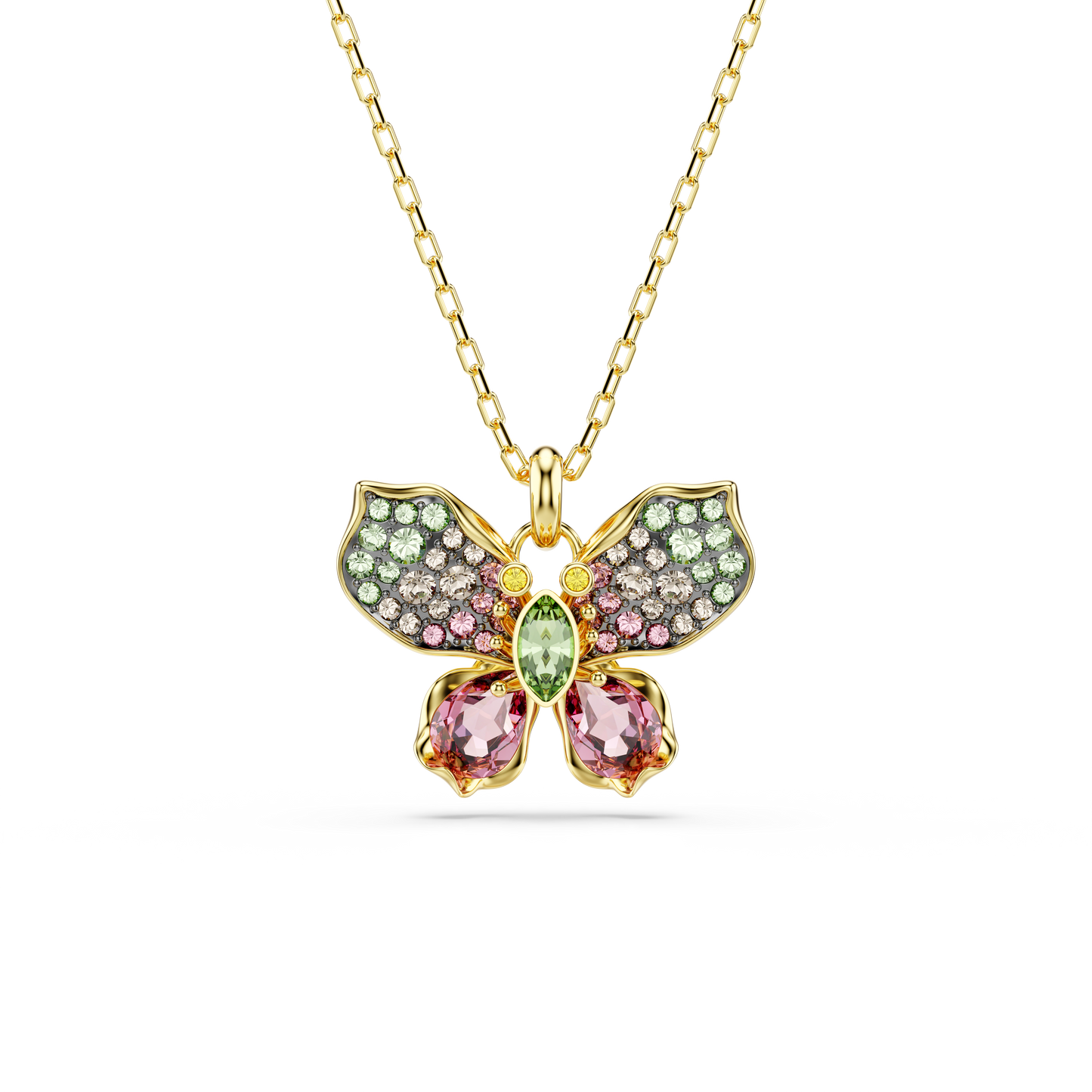 Swarovski Idyllia pendant, Mixed cuts, Pavé, Butterfly, Multicolored, Gold-tone plated