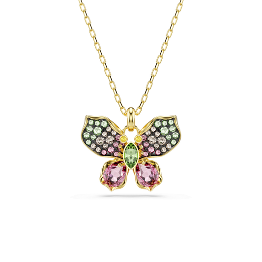 Idyllia pendant, Mixed cuts, Pavé, Butterfly, Multicolored, 18K gold finish