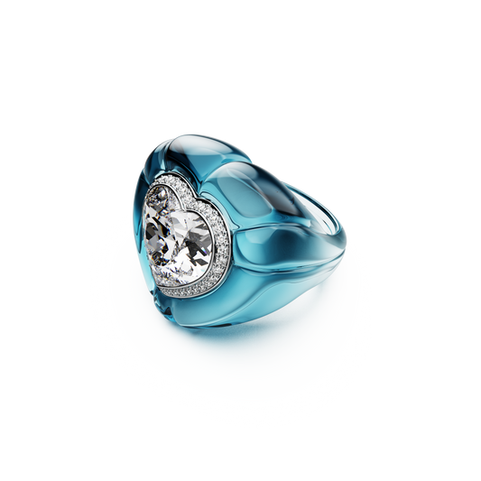 Swarovski Dulcis cocktail ring, Heart cut, Pavé, Heart, Blue