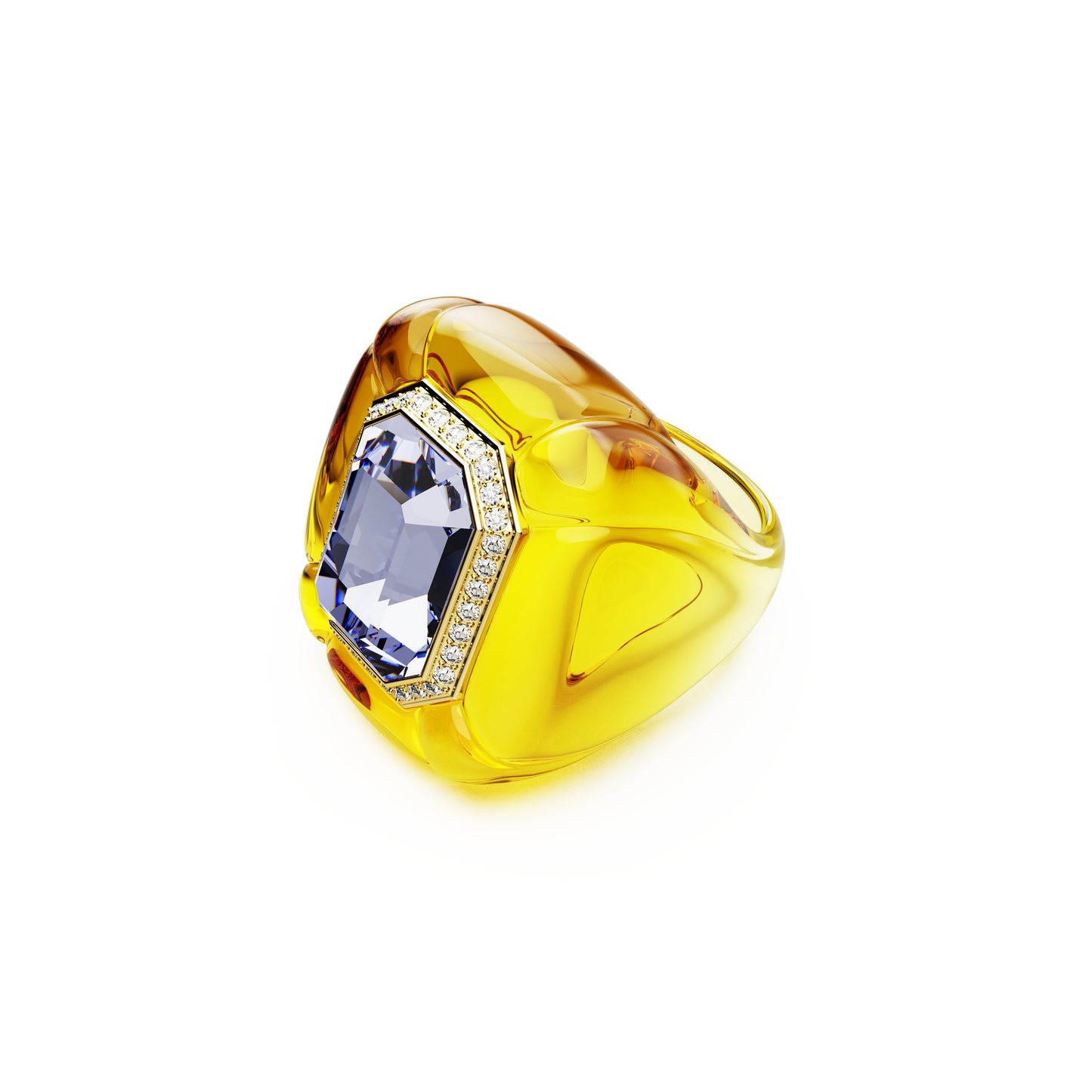 Swarovski Dulcis cocktail ring, Cushion cut, Pavé, Yellow