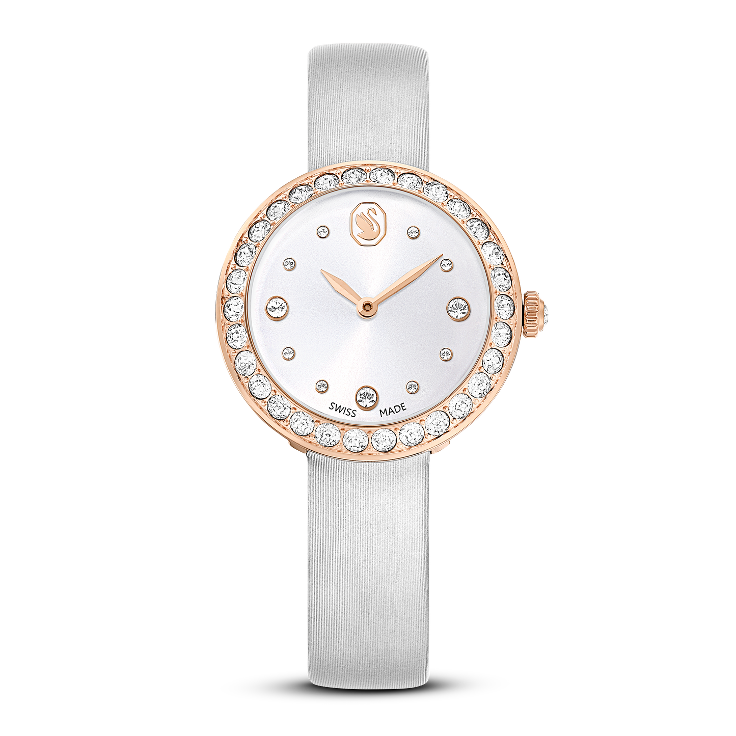 Swarovski Matrix Tennis watch, Swiss Made, Leather strap, Gray, Rose gold-tone finish