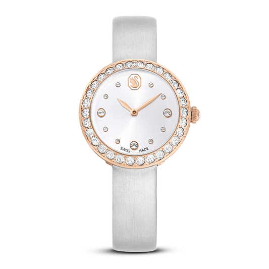 Swarovski Matrix Tennis watch, Swiss Made, Leather strap, Gray, Rose gold-tone finish