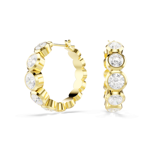 Imber hoop earrings, Round cut, White, 18K gold finish