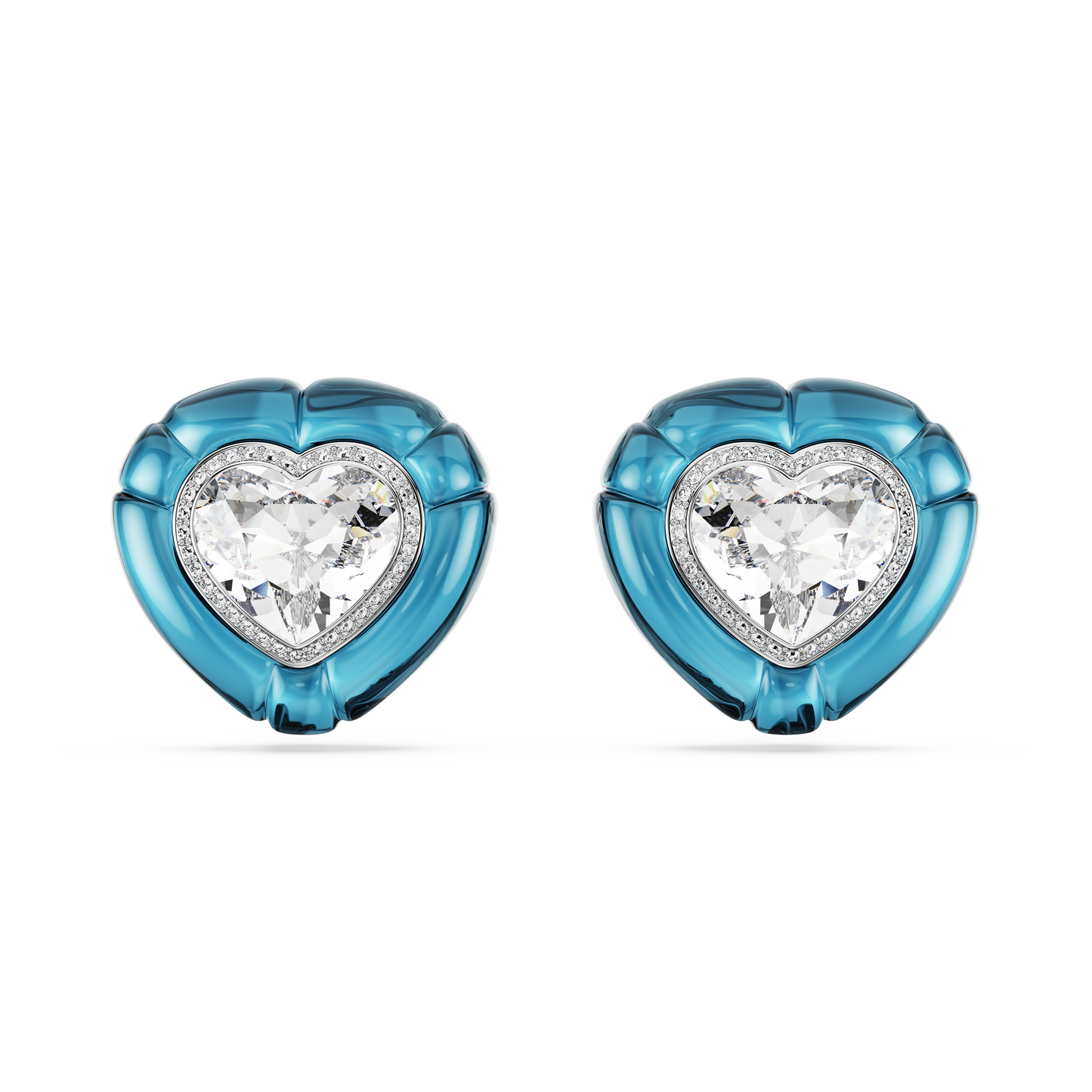 Swarovski Dulcis clip earrings, Heart cut, Pavé, Heart, Blue, Rhodium plated