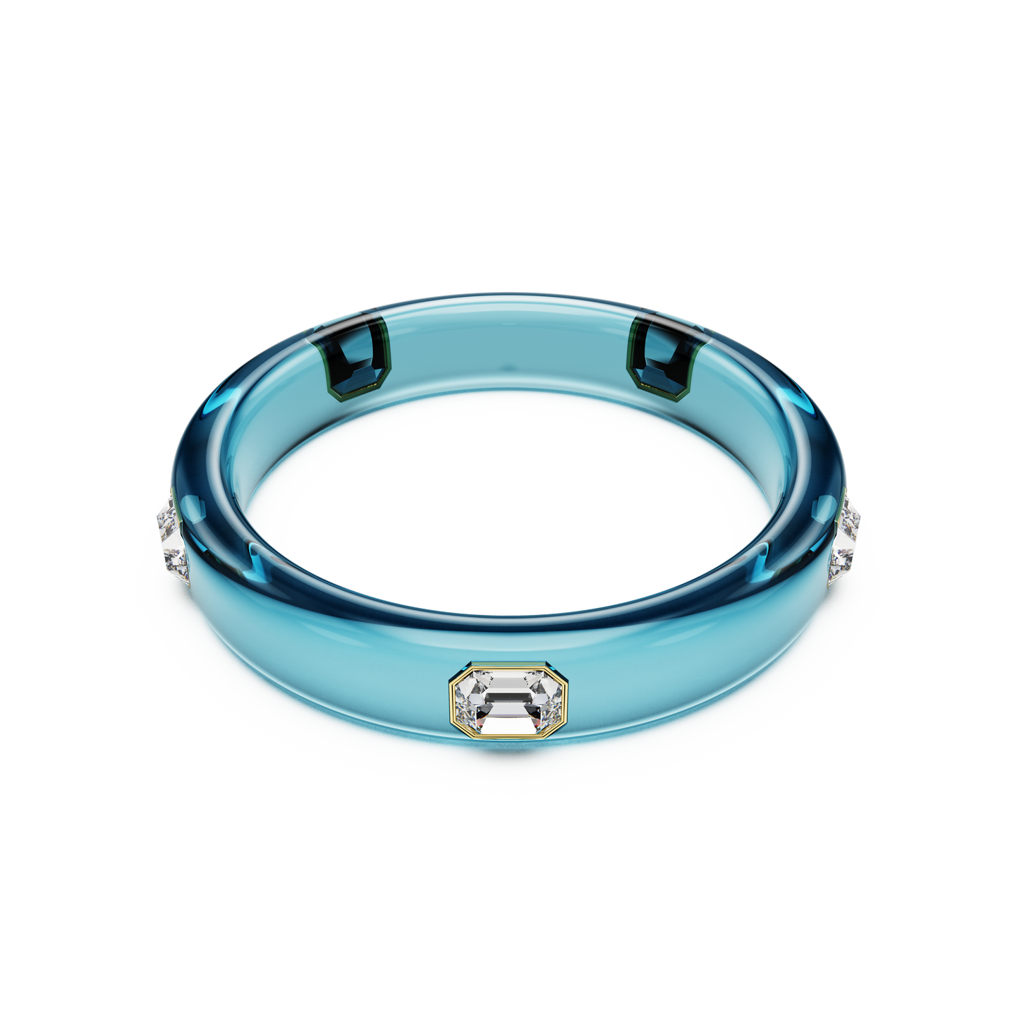 Swarovski Dulcis bangle, Octagon cut, Blue, Gold-tone plated