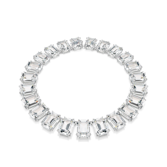 Millenia necklace, Oversized crystals, Octagon cut, White, Rhodium plated