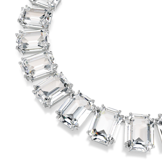 Millenia necklace, Oversized crystals, Octagon cut, White, Rhodium plated