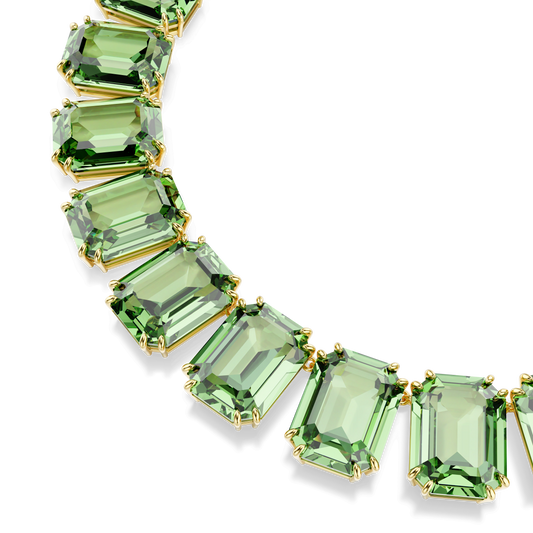 Millenia necklace, Oversized crystals, Octagon cut, Green, 18K gold finish