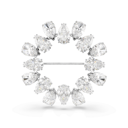 Matrix brooch, Pear cut, White, Rhodium plated