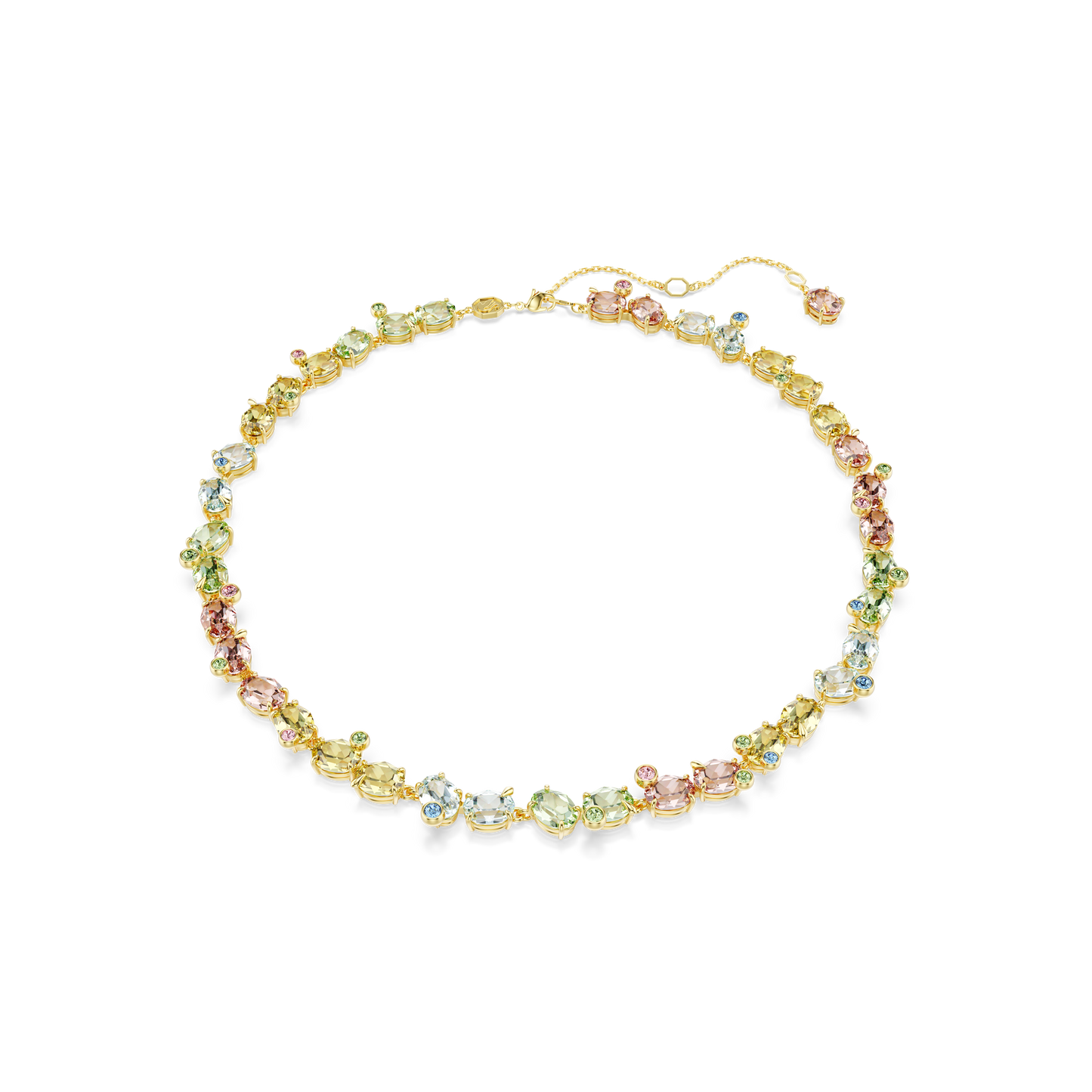 Swarovski Gema Tennis necklace, Mixed cuts, Multicolored, Gold-tone plated