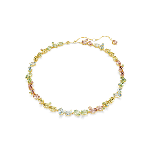 Swarovski Gema Tennis necklace, Mixed cuts, Multicolored, Gold-tone plated