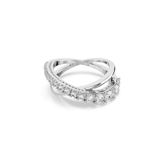 Hyperbola ring, Mixed cuts, White, Silver-tone finish