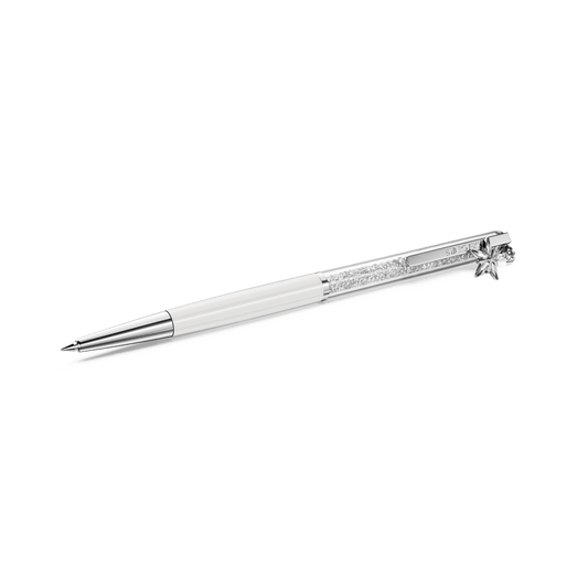 Crystalline ballpoint pen, White, White lacquered, Chrome plated