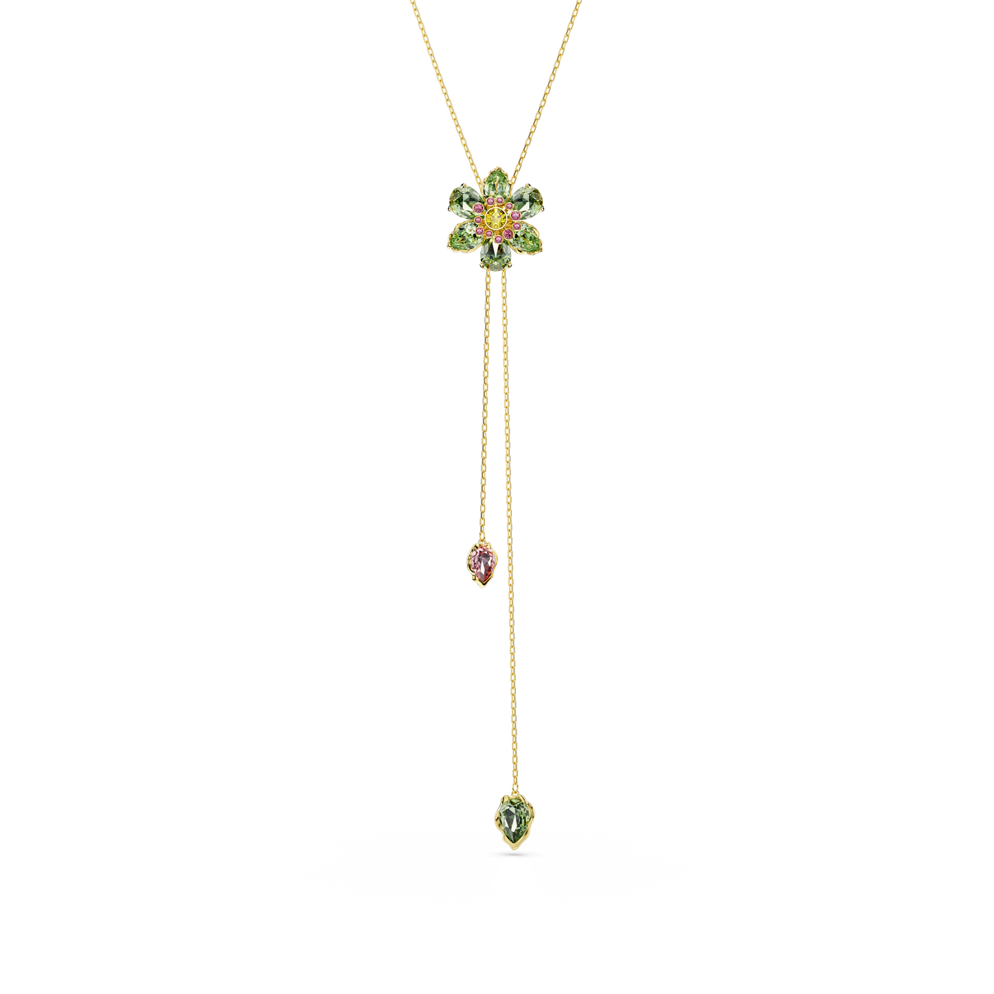 Swarovski Idyllia Y pendant, Mixed cuts, Flower, Multicolored, Gold-tone plated