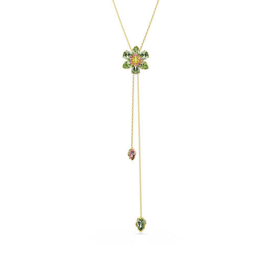Swarovski Idyllia Y pendant, Mixed cuts, Flower, Multicolored, Gold-tone plated