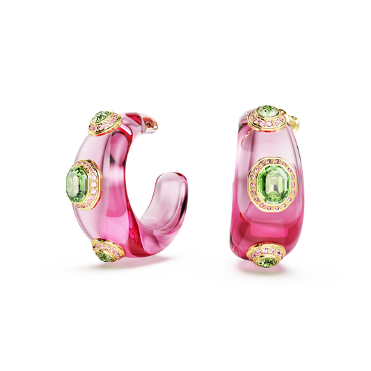 Swarovski Dulcis hoop earrings, Mixed cuts, Multicolored, Gold-tone plated
