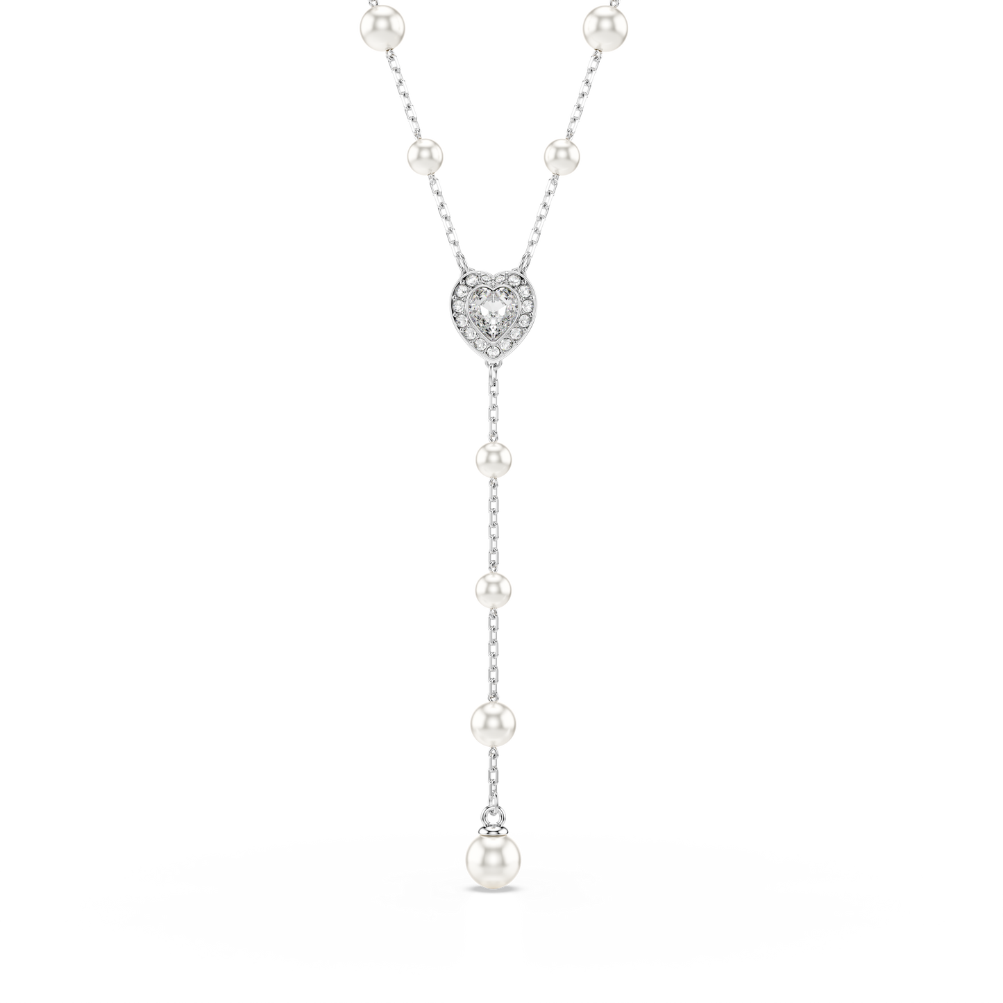 Swarovski Ariana Grande x Swarovski Y necklace, Crystal pearl, Mixed cuts, Heart, White, Rhodium plated