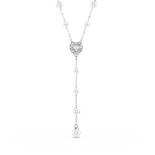 Swarovski Ariana Grande x Swarovski Y necklace, Crystal pearl, Mixed cuts, Heart, White, Rhodium plated