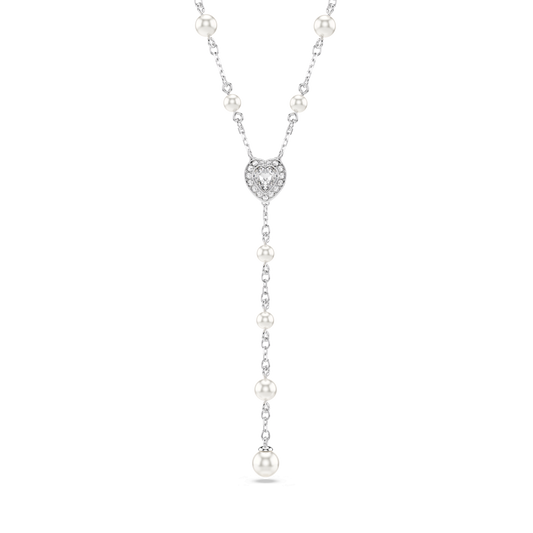 Ariana Grande x Swarovski Y necklace, Mixed cuts, Crystal pearl, Heart, White, Rhodium plated
