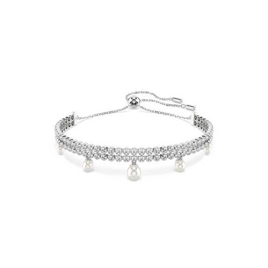 Swarovski Ariana Grande x Swarovski bracelet, Crystal pearl, Round cut, White, Rhodium plated
