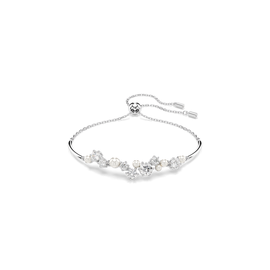 Constella bangle, Crystal pearl, Round cuts, White, Rhodium plated