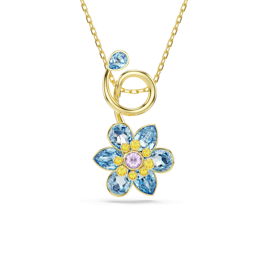 Idyllia pendant, Mixed cuts, Flower, Blue, 18K gold finish