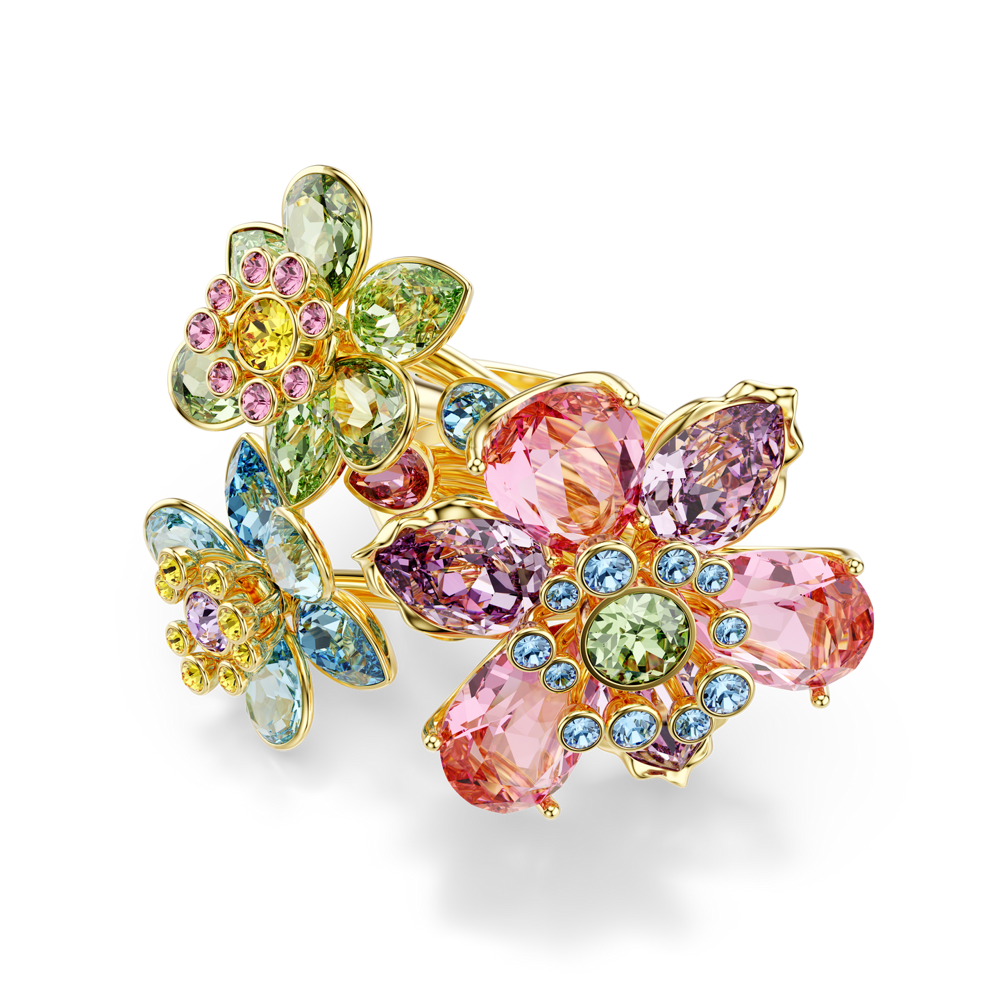Swarovski Idyllia ring, Mixed cuts, Flower, Multicolored, Gold-tone plated