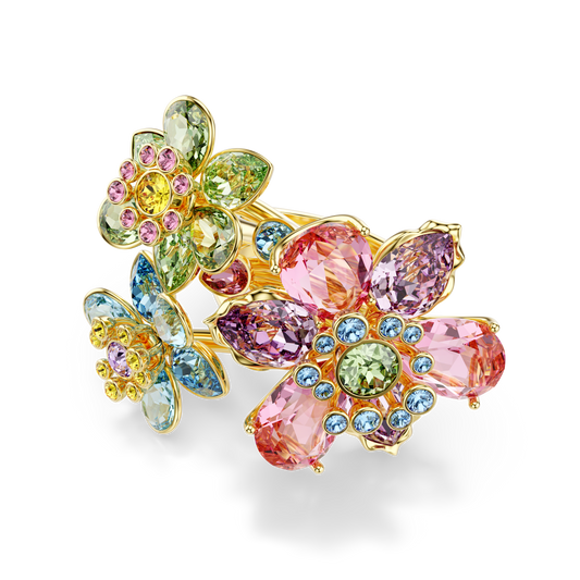 Swarovski Idyllia ring, Mixed cuts, Flower, Multicolored, Gold-tone plated