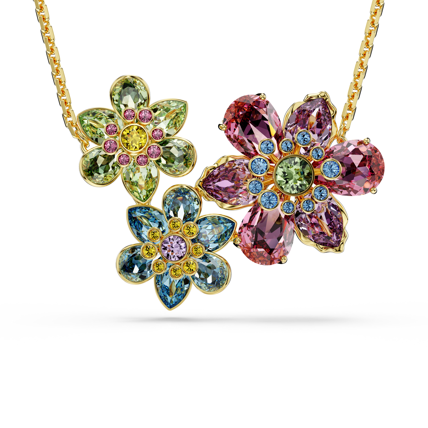 Swarovski Idyllia pendant, Mixed cuts, Flower, Multicolored, Gold-tone plated