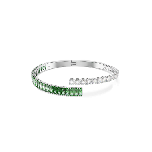 Matrix bangle, Mixed cuts, Green, Rhodium plated