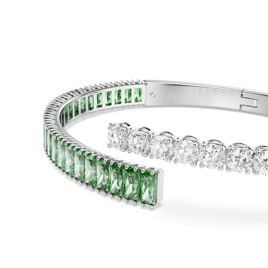 Matrix bangle, Mixed cuts, Green, Rhodium plated