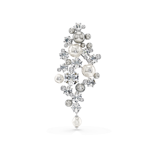 Constella brooch, Crystal pearl, Round cut, White, Rhodium plated