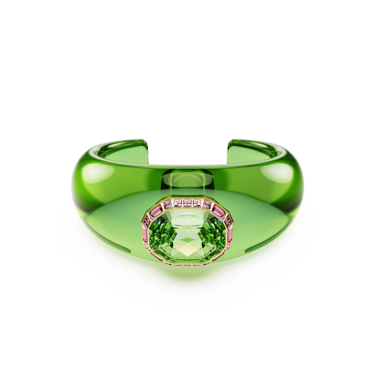 Swarovski Dulcis cuff, Octagon cut, Pavé, Green, Gold-tone plated