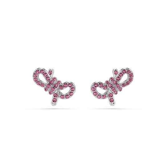 Swarovski Lifelong Bow stud earrings, Bow, Pink, Rhodium plated