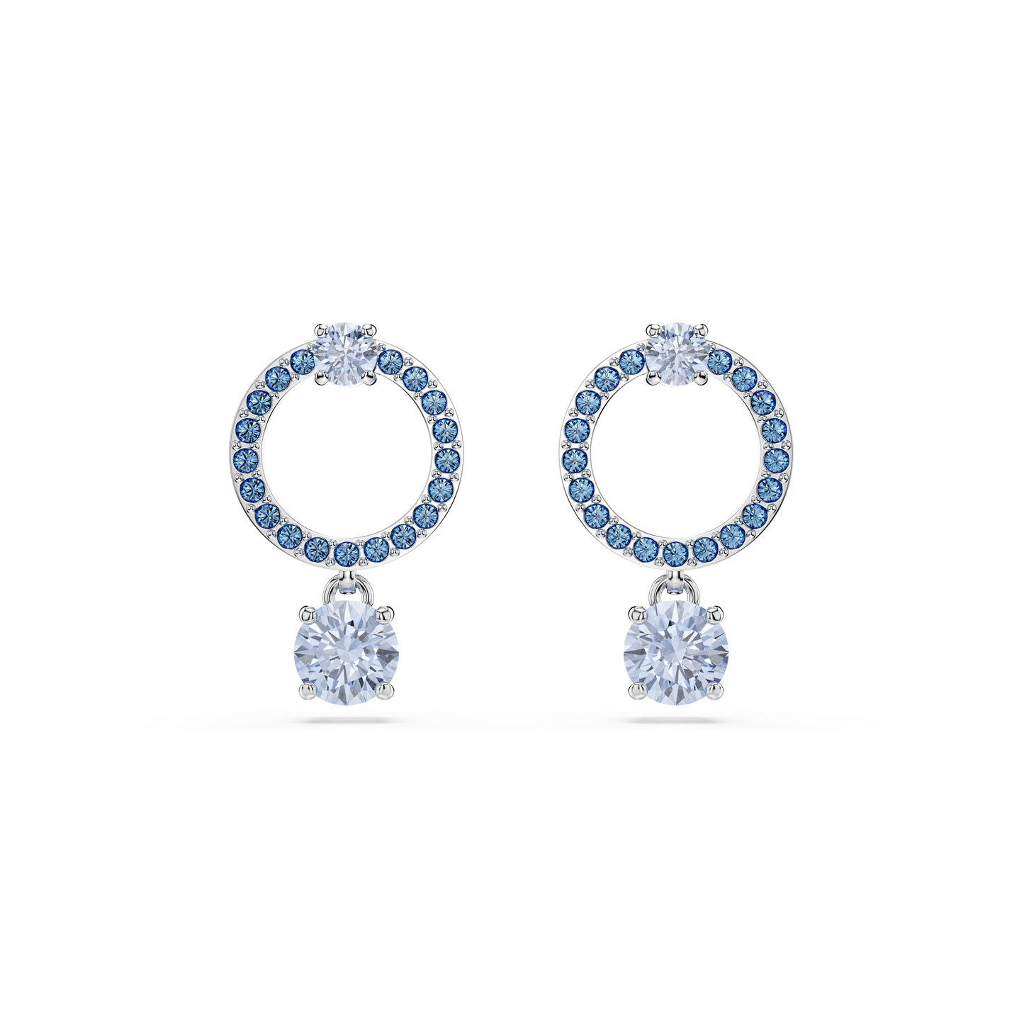 Swarovski Attract drop earrings, Round cut, Blue, Rhodium plated