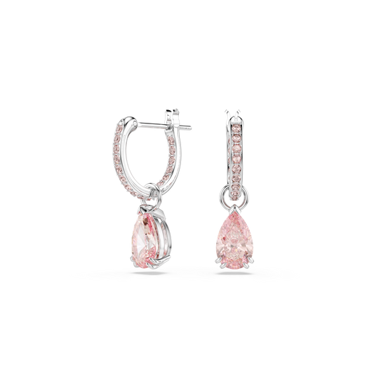 Swarovski Attract drop earrings, Pear cut, Pink, Rhodium plated