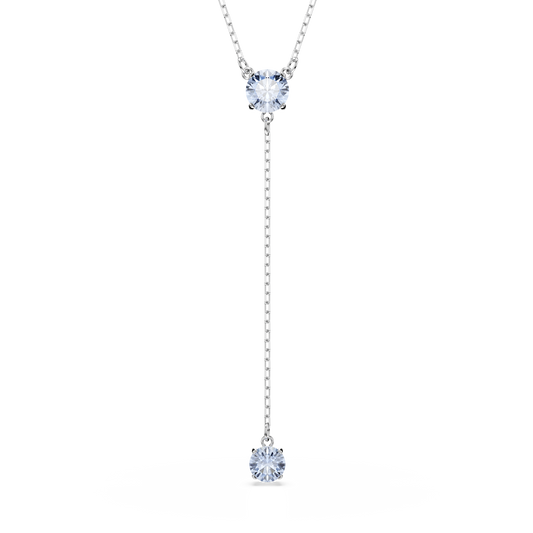 Swarovski Attract Y necklace, Round cut, Blue, Rhodium plated