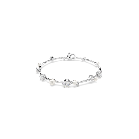 Constella bracelet, Crystal pearl, Round cuts, White, Rhodium plated