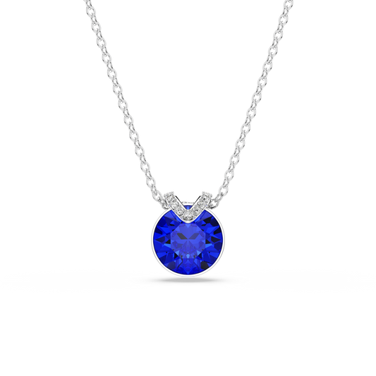 Swarovski Bella V pendant, Round cut, Blue, Rhodium plated