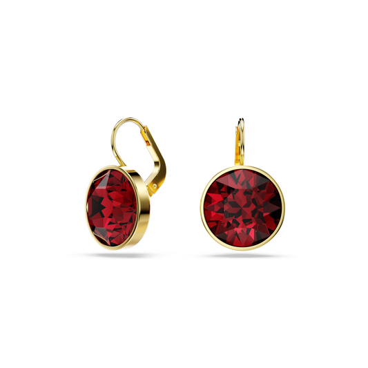 Swarovski Bella drop earrings, Round cut, Red, Gold-tone plated