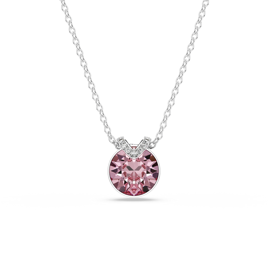 Swarovski Bella V pendant, Round cut, Pink, Rhodium plated