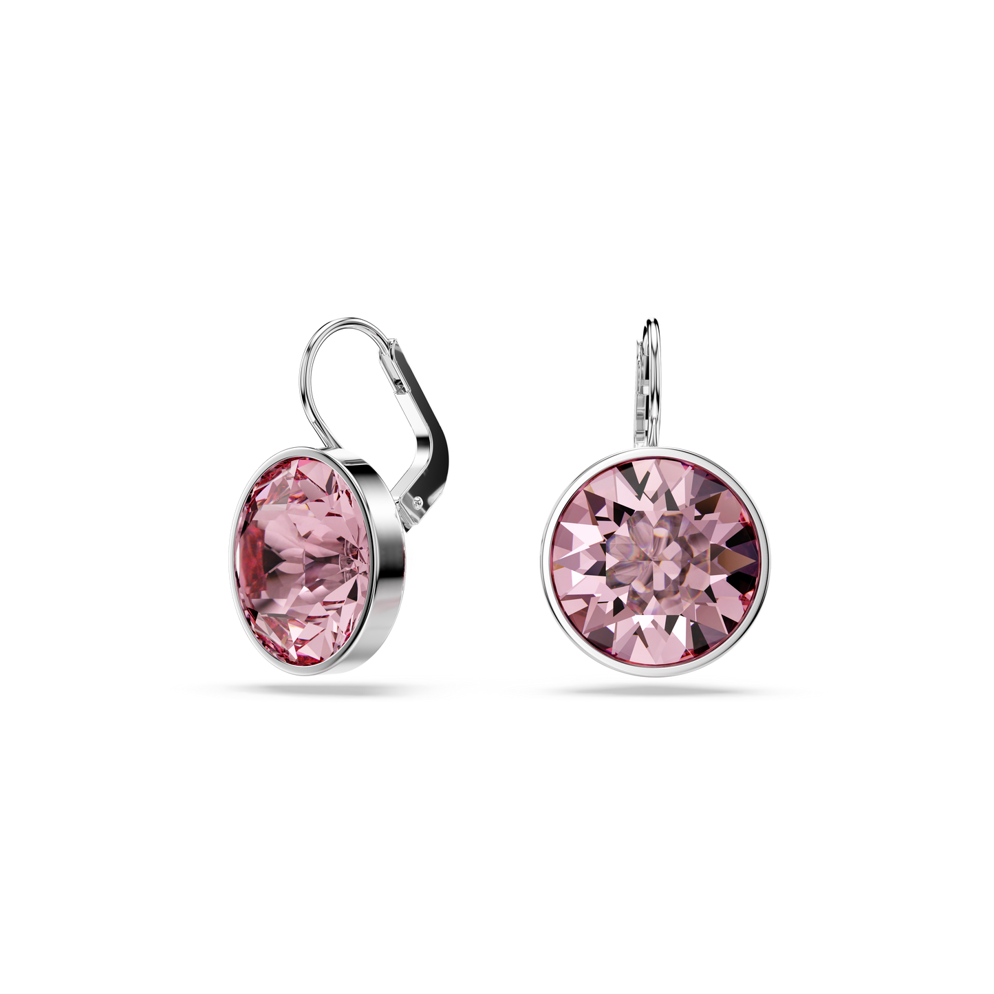 Swarovski Bella drop earrings, Round cut, Pink, Rhodium plated
