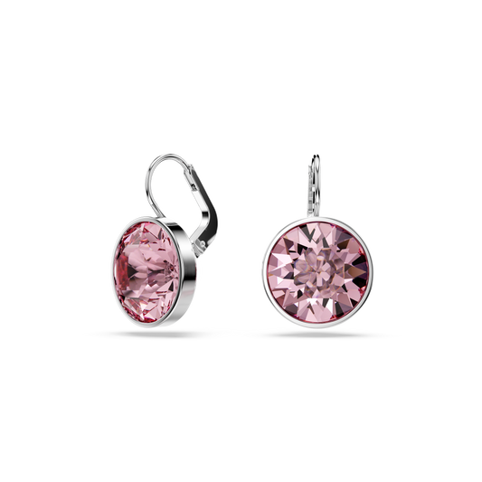 Swarovski Bella drop earrings, Round cut, Pink, Rhodium plated