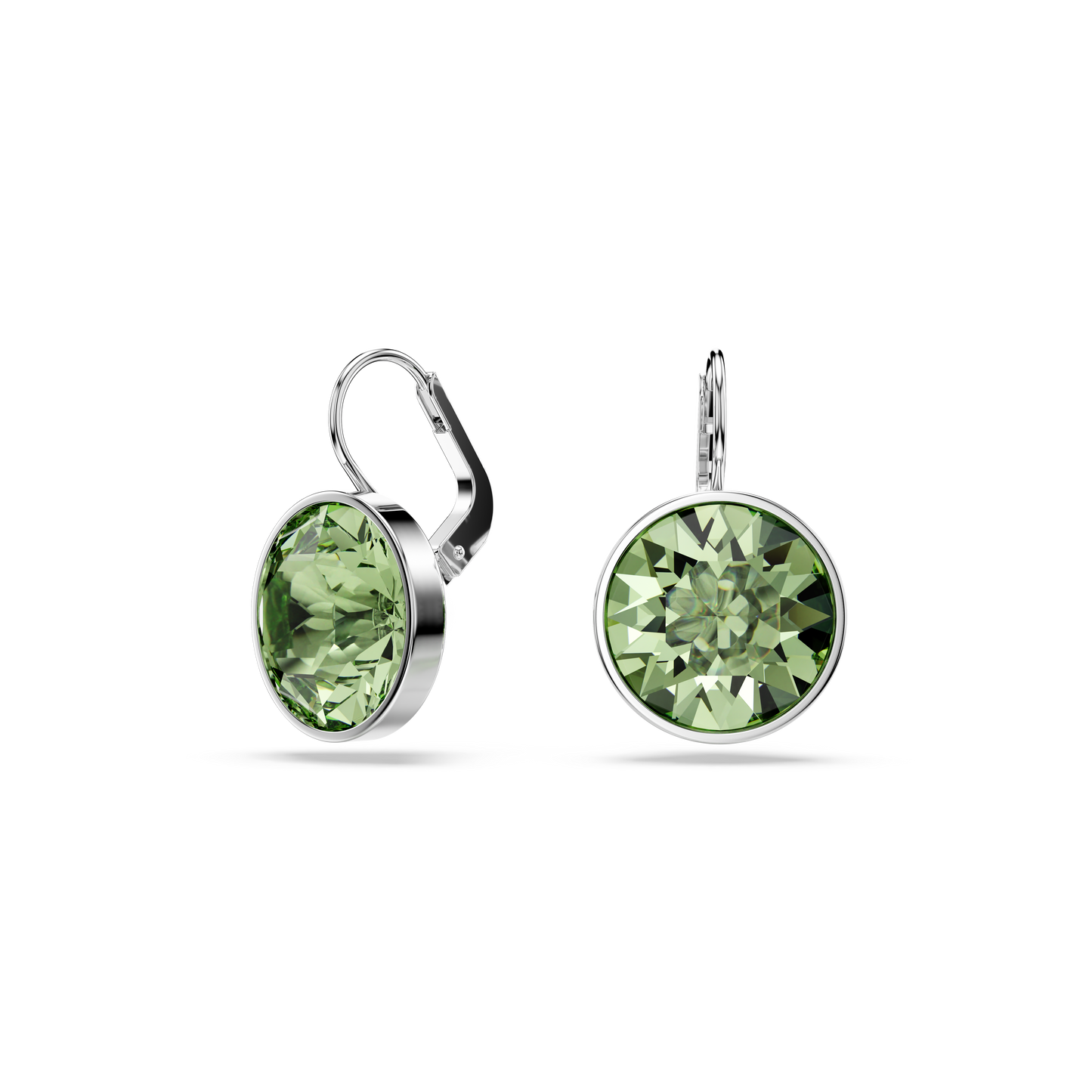 Swarovski Bella drop earrings, Round cut, Green, Rhodium plated