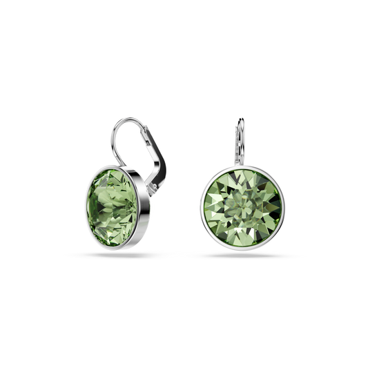 Swarovski Bella drop earrings, Round cut, Green, Rhodium plated