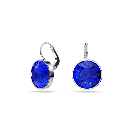 Swarovski Bella drop earrings, Round cut, Blue, Rhodium plated