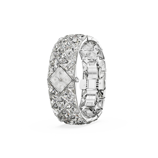 Swarovski Curiosa Bangle watch, Swiss Made, Crystal bracelet, Silver tone, Stainless steel