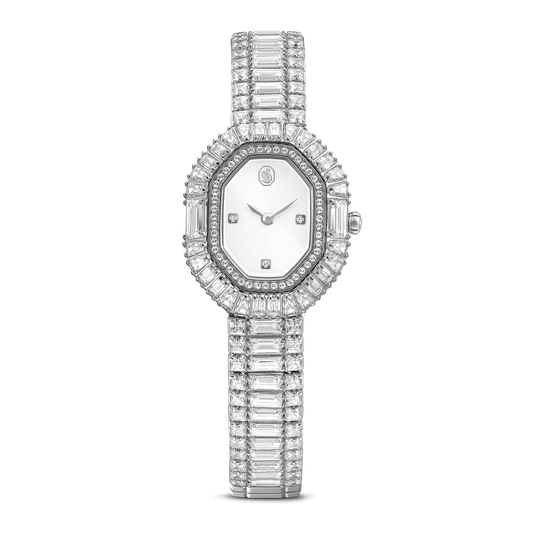 Matrix octagon watch, Baguette cut, Metal bracelet, Silver tone, Stainless steel