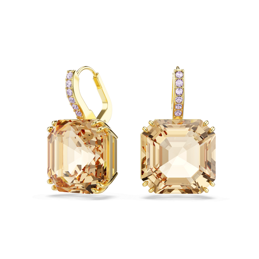 Millenia drop earrings, Mixed cuts, Caramel, 18K gold finish
