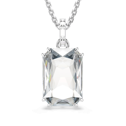 Millenia pendant, Octagon cut, White, Rhodium plated